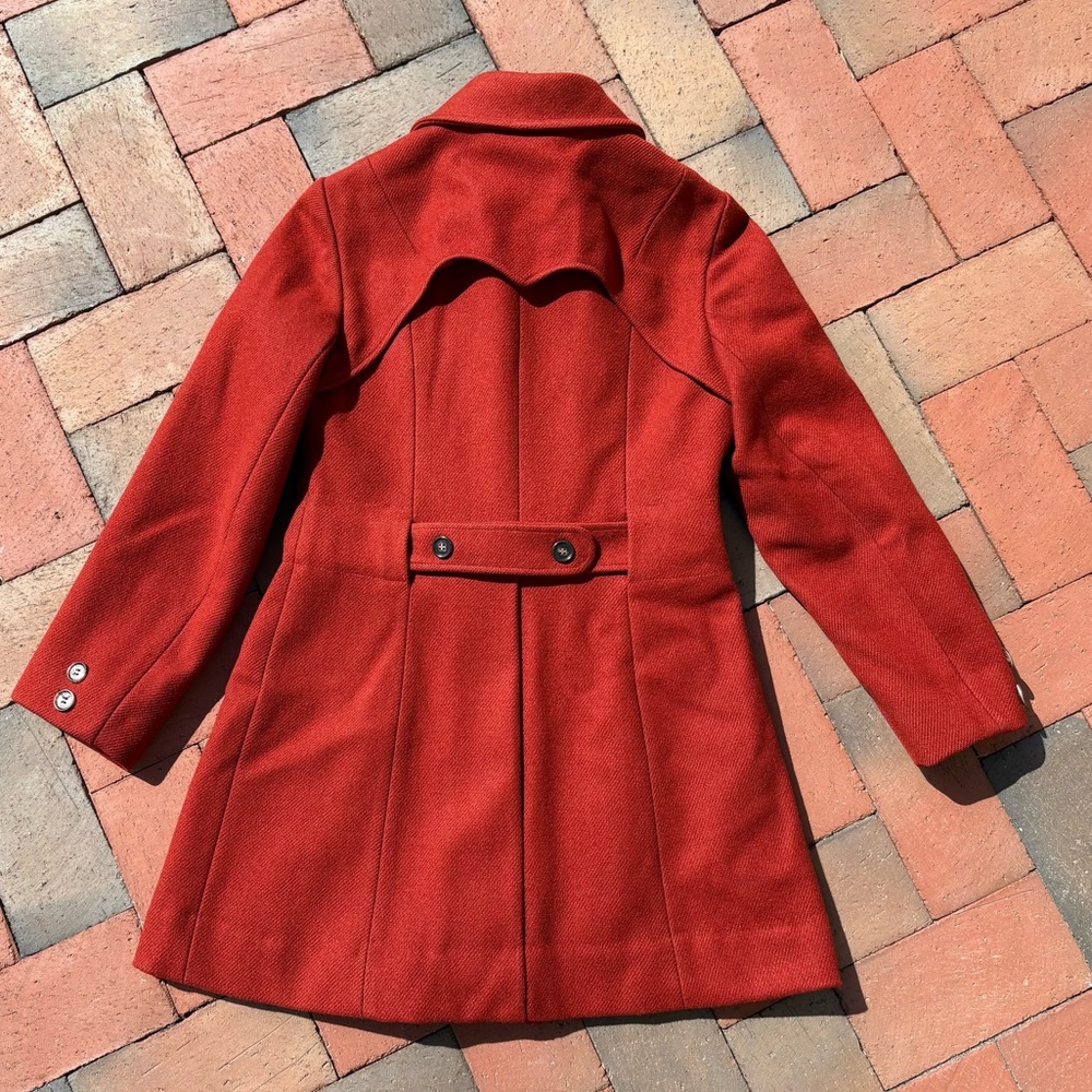 Vintage Scarlet Red Wool Vintage Coat Double-Breasted Ring Belt Academia Mod - Picture 8 of 15